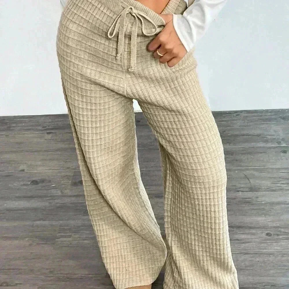 Khaki Casual Women's Flare Knitted Pants - Picture 6 of 6